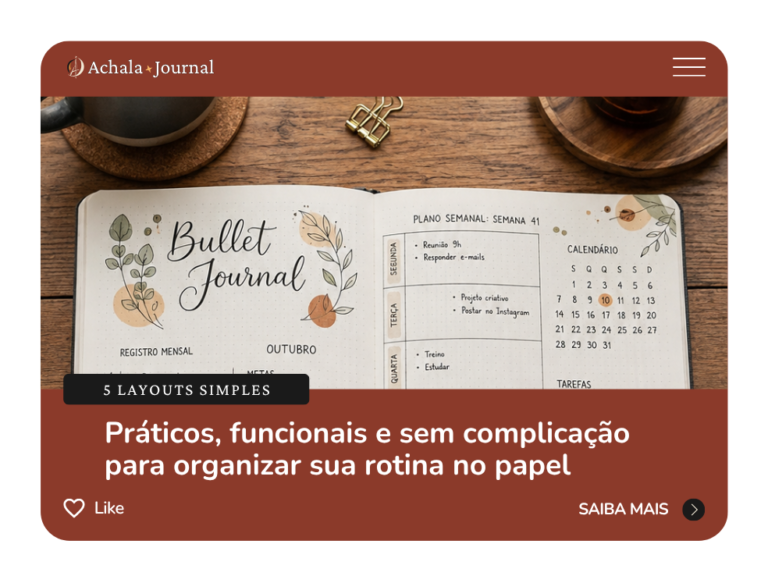 Guia de layouts simples e minimalistas para bullet journal no caderno Achala Journal