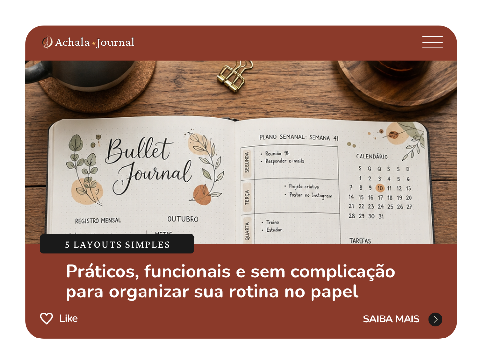 Guia de layouts simples e minimalistas para bullet journal no caderno Achala Journal