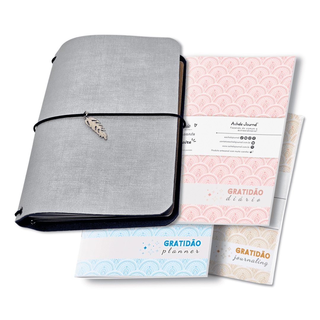 Planner Modular Gratidão Charme Prateado - Kit Achala - Tipo Midori