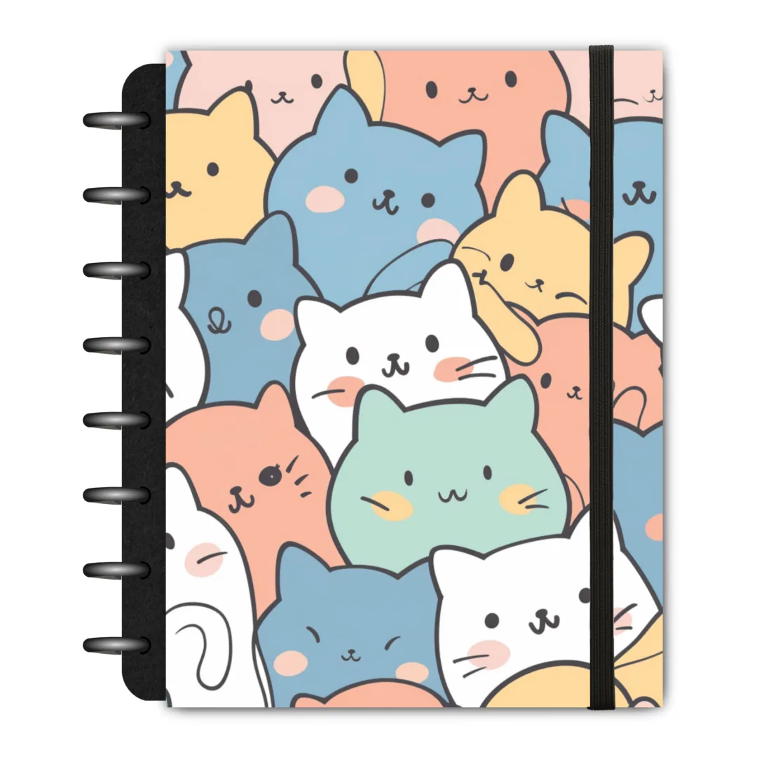 caderno-disco-capa-dura-reposicionavel-inteligente-cute-cats