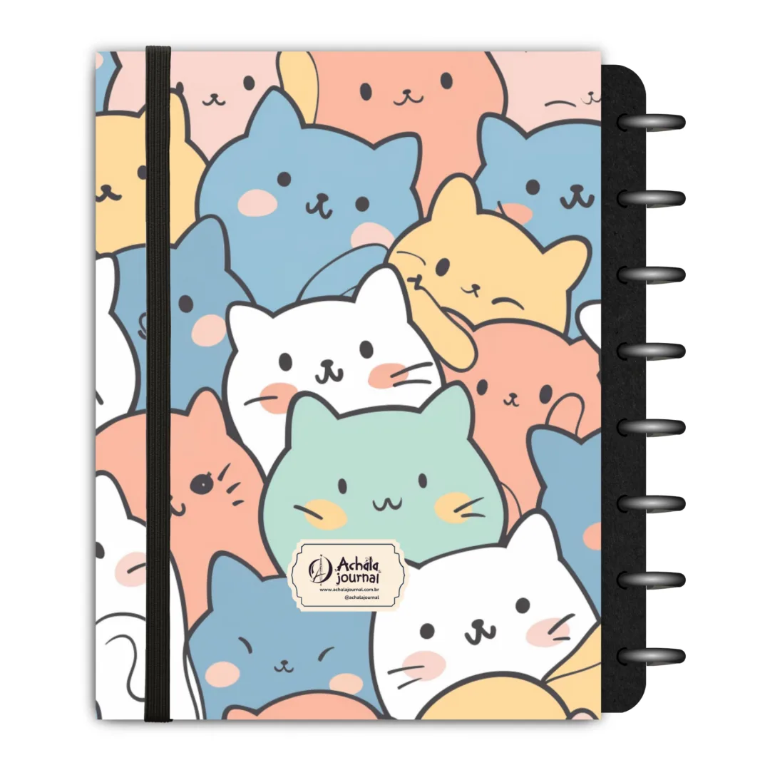 caderno-disco-capa-dura-reposicionavel-inteligente-cute-cats