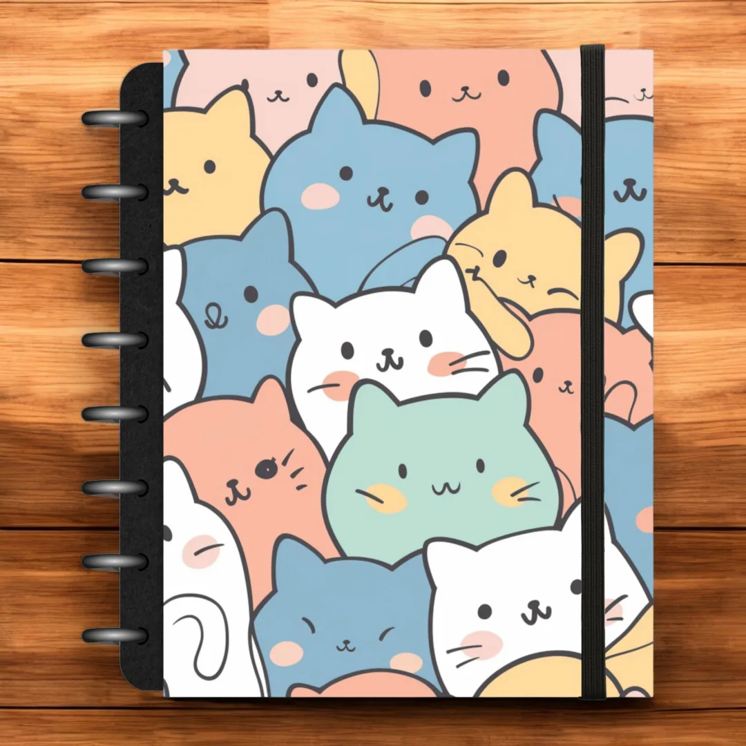 caderno-disco-capa-dura-reposicionavel-inteligente-cute-cats