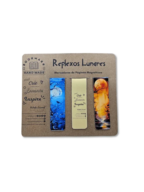 Conjunto Achala com 3 Marcadores de Páginas Magnéticos Reflexos Lunares inspirados nas fases da lua.