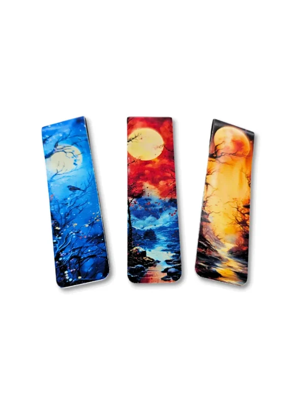 Conjunto Achala com 3 Marcadores de Páginas Magnéticos Reflexos Lunares inspirados nas fases da lua.