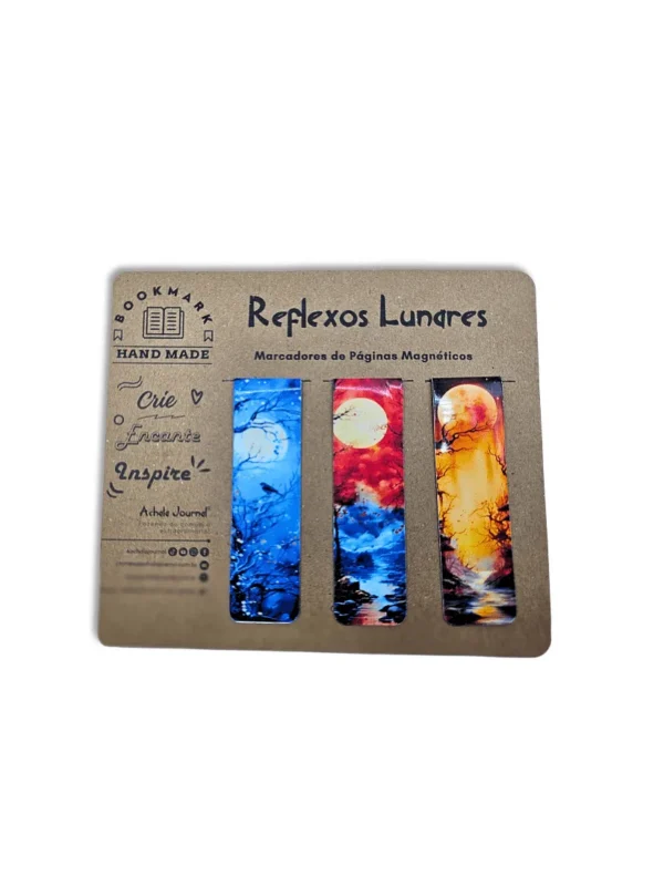 Conjunto Achala com 3 Marcadores de Páginas Magnéticos Reflexos Lunares inspirados nas fases da lua.