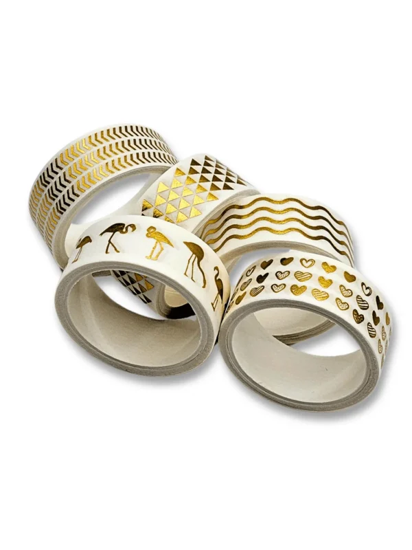 Washi Tapes Tropical Gold - Kit Dourados 5 unid