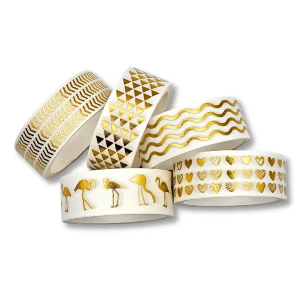 Washi Tapes Tropical Gold - Kit Dourados 5 unid