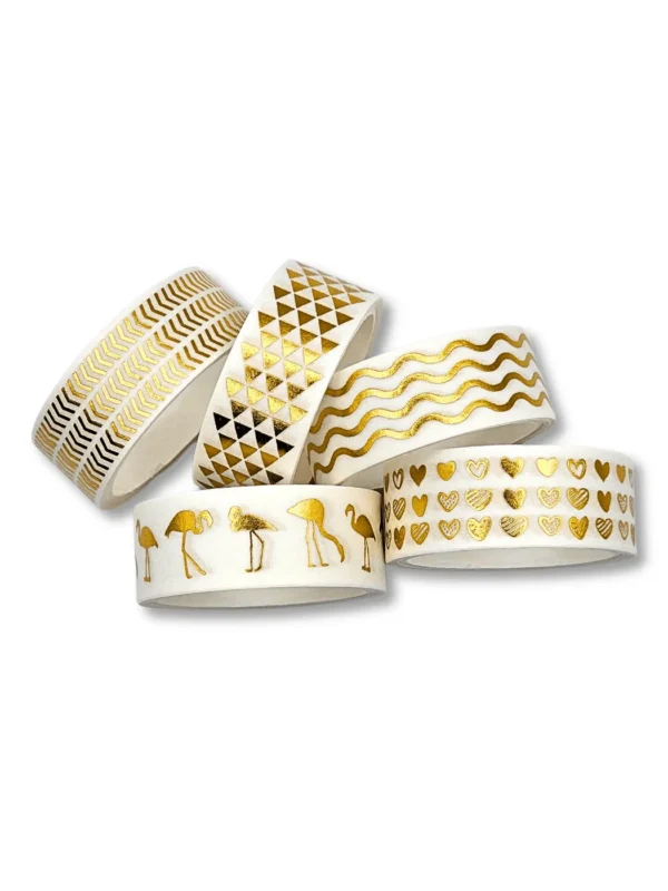 Washi Tapes Tropical Gold - Kit Dourados 5 unid