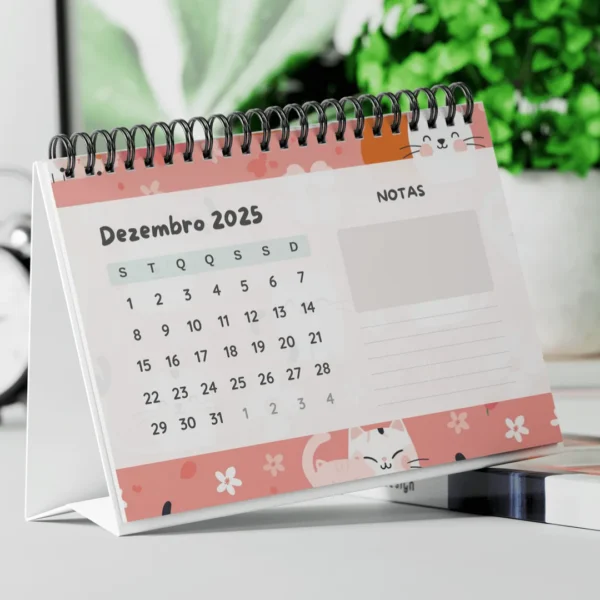 Calendário de Mesa 2025 - Cute Cats Planner | Personalizado e Prático