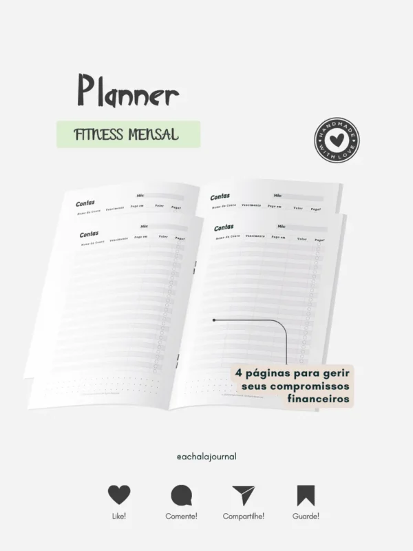 Achala Planner Fitness Mensal – Insert