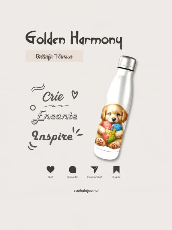 Garrafa Elo Autista Golden Harmony: Celebração Refrescante da NeuroDiversidade