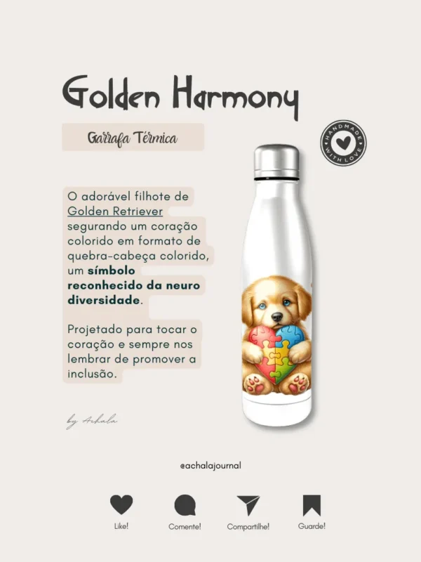 Garrafa Elo Autista Golden Harmony: Celebração Refrescante da NeuroDiversidade