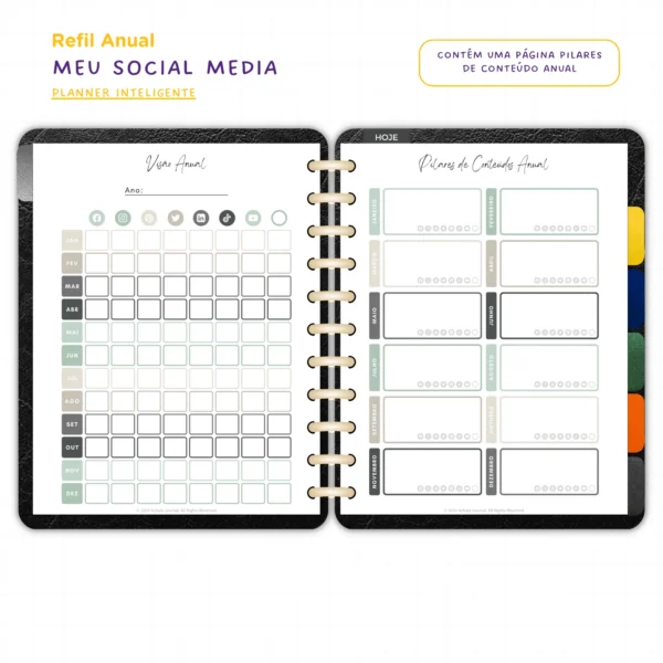 Refil Planner Meu Social Media Anual Achala 8 furos