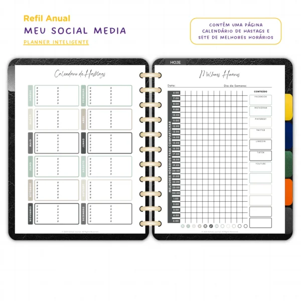 Refil Planner Meu Social Media Anual Achala 8 furos