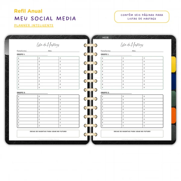 Refil Planner Meu Social Media Anual Achala 8 furos