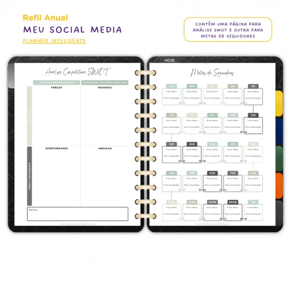 Refil Planner Meu Social Media Anual Achala 8 furos