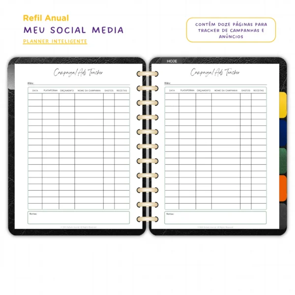 Refil Planner Meu Social Media Anual Achala 8 furos