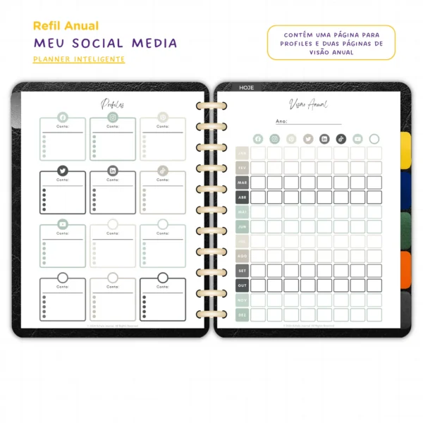 Refil Planner Meu Social Media Anual Achala 8 furos