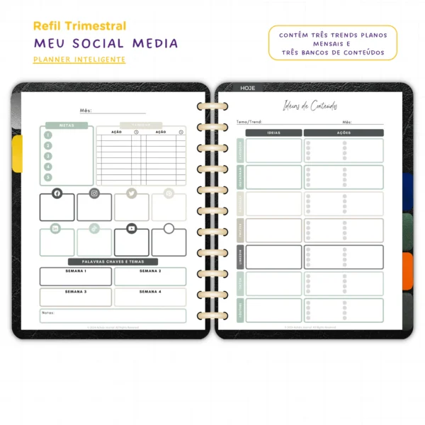 Refil Planner Meu Social Media Trimestral Achala 8 furos