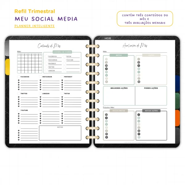 Refil Planner Meu Social Media Trimestral Achala 8 furos