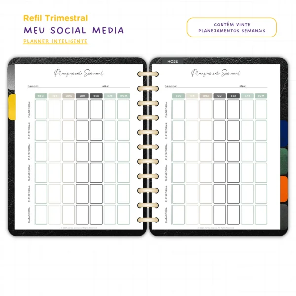 Refil Planner Meu Social Media Trimestral Achala 8 furos