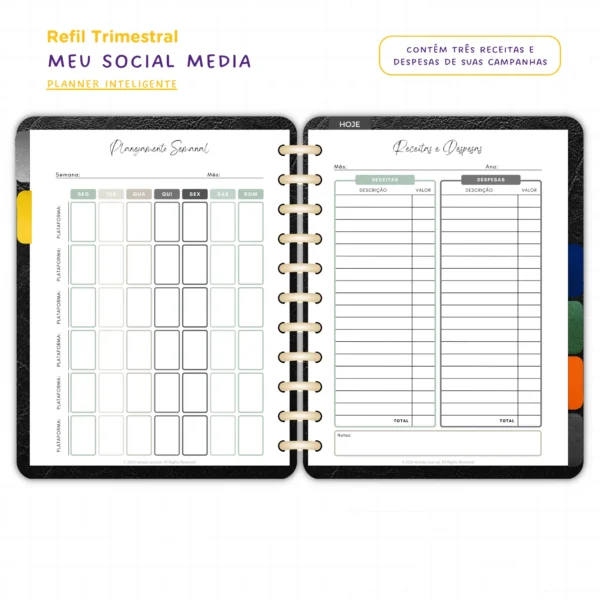 Refil Planner Meu Social Media Trimestral Achala 8 furos