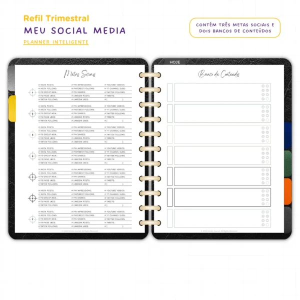 Refil Planner Meu Social Media Trimestral Achala 8 furos