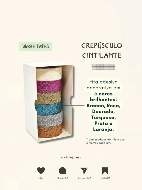 Washi Tape Crepúsculo Cintilante - Kit com 6
