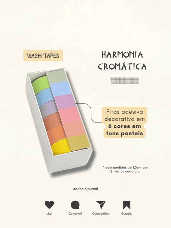 Washi Tape Harmonia Cromática - Kit 6 cores