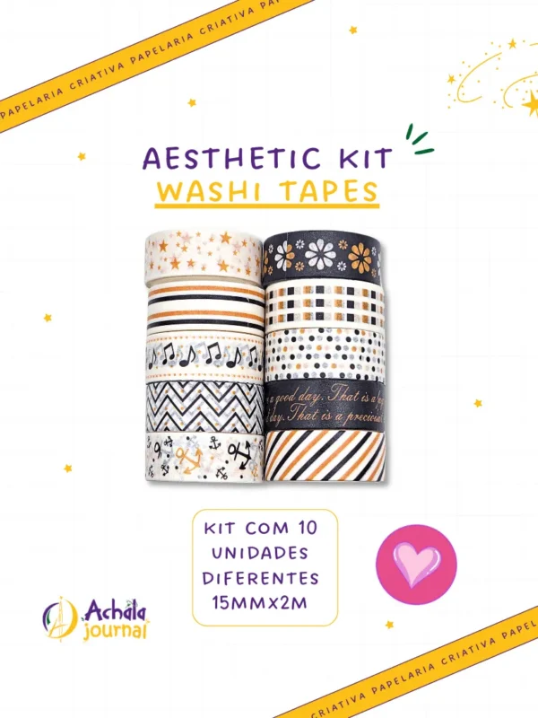 AESTHETIC WASHI TAPES - KIT COM 10 UNIDADES