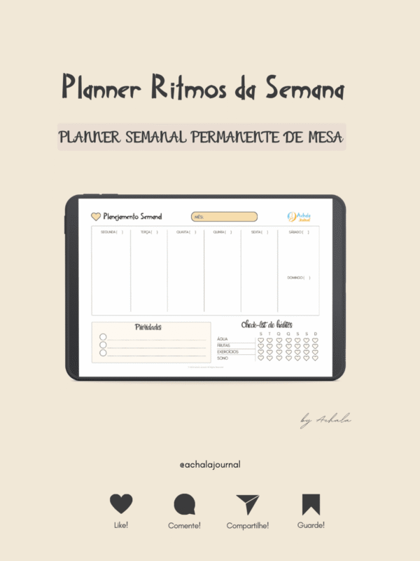 Achala Planner Semanal Ritmos da Semana - Permanente de Mesa