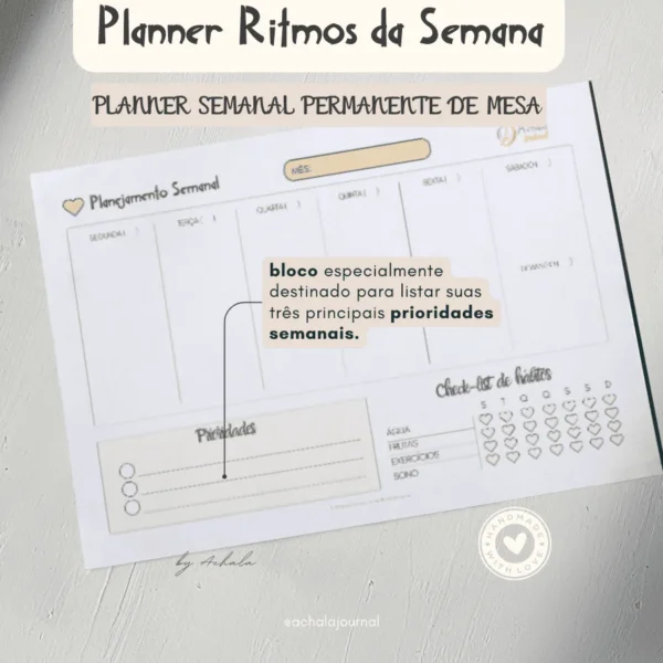 Achala Planner Semanal Ritmos da Semana - Permanente de Mesa