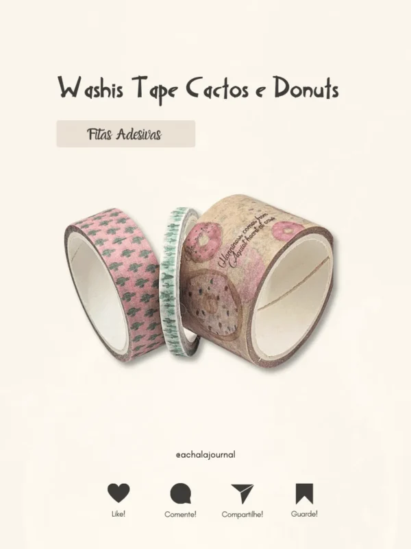 Washi Tape Cactos e Donuts - Kit de 3