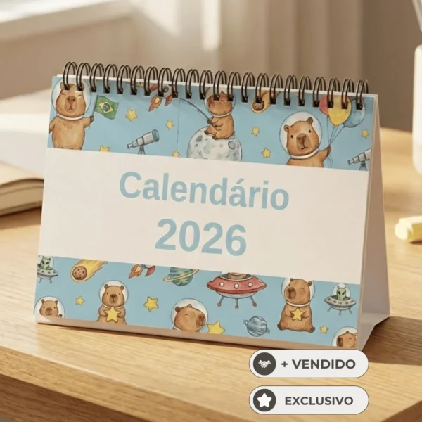 Páginas com ilustrações exclusivas de capivaras fofas e visão mensal