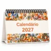 Calendário de Mesa 2027 Raposinhas Fofas formato A5 horizontal com Wire-O preto e base triangular em fundo branco
