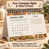 Estrutura do calendário com base triangular reforçada estável e espiral metálico Wire-O preto que vira 360 graus