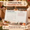 Calendário 2027 embalado como presente com papel kraft e laço de linho natural