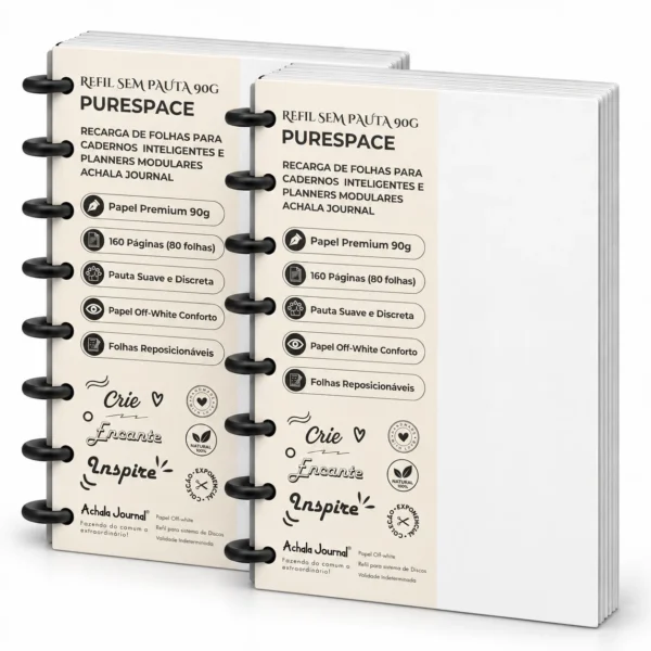Kit Duo Refil Sem Pauta 90g com 2 blocos e 320 páginas reposicionáveis para caderno inteligente e modular Achala Journal