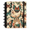 Caderno de disco modular com capa dura estampa botânica vintage de borboletas e flores sobre fundo branco
