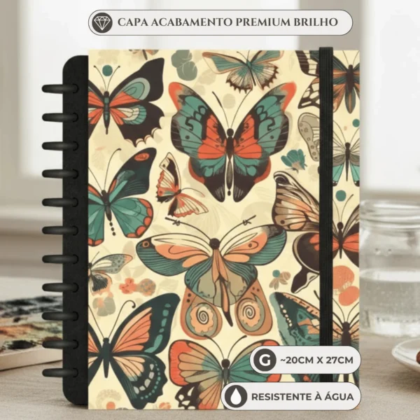 Caderno de disco tamanho grande universitário com 11 discos reposicionáveis e capa dura