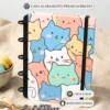 Caderno de disco Cute Cats tamanho pequeno compacto com 6 discos e detalhes fofos