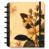 Caderno de disco reposicionável Flores em ângulo perspectiva destacando o brilho e acabamento da capa dura