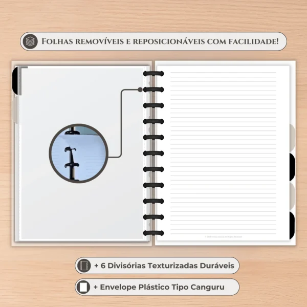 Conjunto de 6 divisórias coloridas e texturizadas com abas organizadoras inclusas no caderno de disco