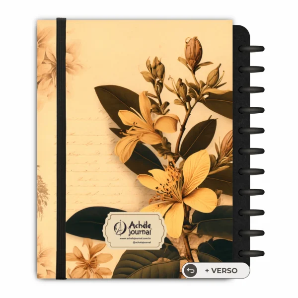 Caderno de disco Flores fechado com elástico de alta tensão para transporte seguro na bolsa ou mochila