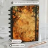 Caderno de disco Floresta tamanho médio A5 com 8 discos reposicionáveis e capa dura com estampa de folhas