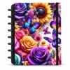 Caderno de disco modular com capa dura estampa artística Metamorfose de borboletas e flores sobre fundo branco