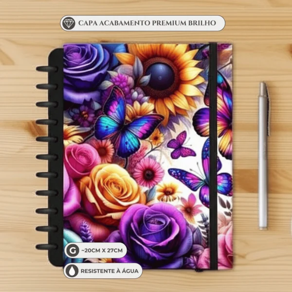 Caderno de disco Metamorfose tamanho grande universitário com 11 discos reposicionáveis e capa dura