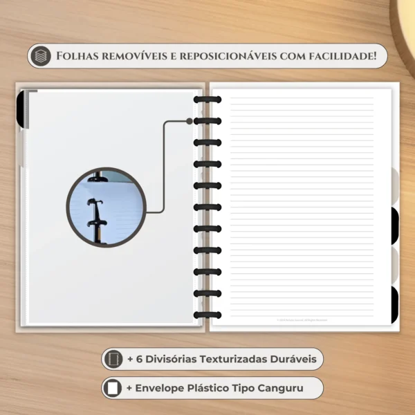 Conjunto de 6 divisórias coloridas e texturizadas com abas organizadoras inclusas no caderno de disco