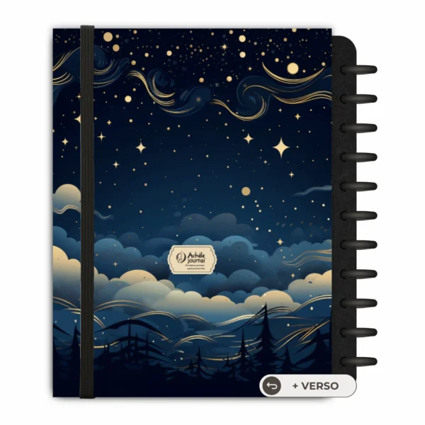 Caderno de disco Noite Celestial fechado com elástico de alta tensão para transporte seguro na bolsa ou mochila