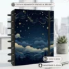 Caderno de disco Noite Celestial tamanho médio A5 com 8 discos reposicionáveis e capa dura astronômica
